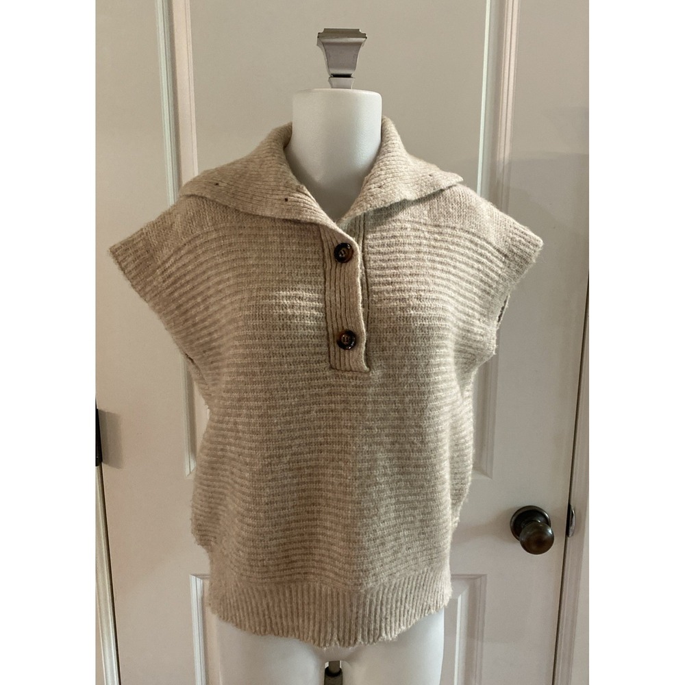 FRNCH Paris Womens Mock Turtle Neck Crop Sweater Oatmeal‎ Vest Size Medium